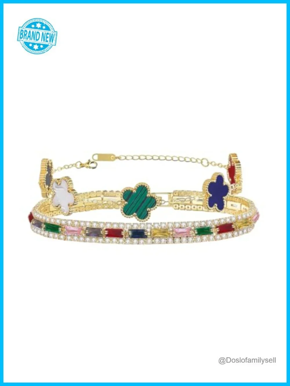 2Pcs Stackable Bracelet Set Adjustable 18K Gold Plated Flower Cubic Zirconia